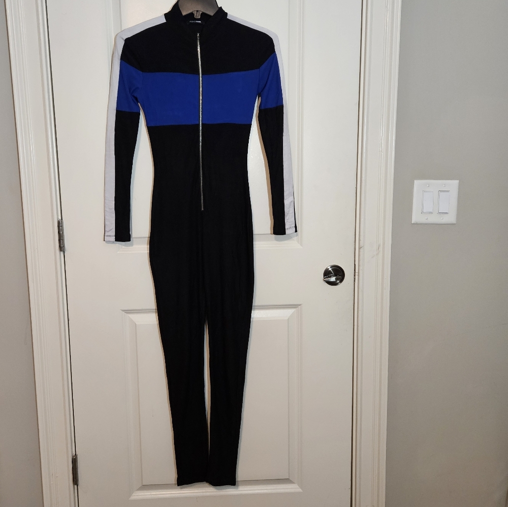 FASHION NOVA 'Under Construction' Color Block Jumpsuit Womens Size XS